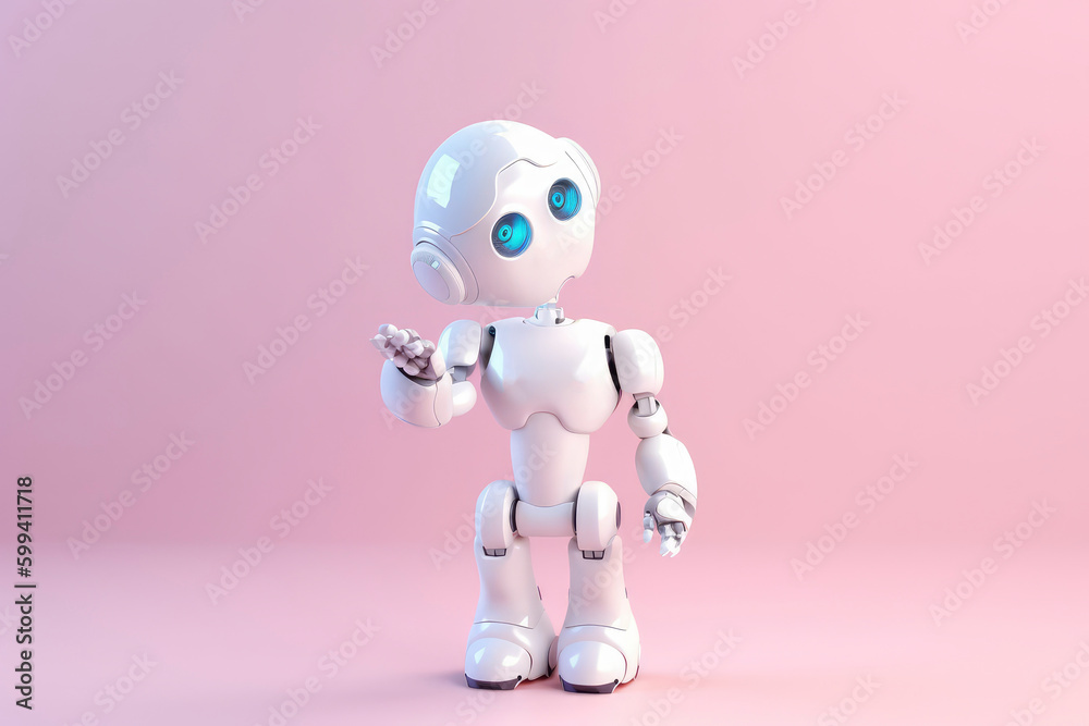 Cute robot showing stop gesture on pink background. Generative AI Cute robot showing stop gesture on pink background. Generative AI