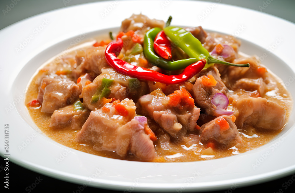 Bicol express - a spicy stew with pork, shrimp paste, and chilies, AI generative Filipino dish, food from Philippines Generative AI