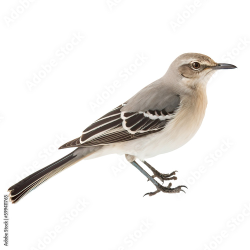 Fotografia Isolated standing mockingbird on transparent background, cutout , Generative AI