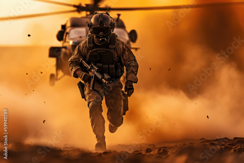 Solider with Helicopter created with Generative AI Technology, ai, generative
