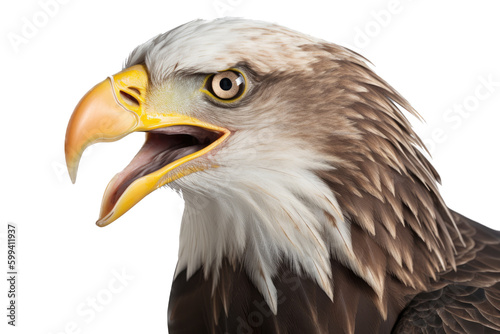 an isolated  bald eagle  Haliaeetus leucocephalus    portrait close-up  preservation  Wildlife-themed  photorealistic illustration on a transparent background cutout in PNG. Generative AI