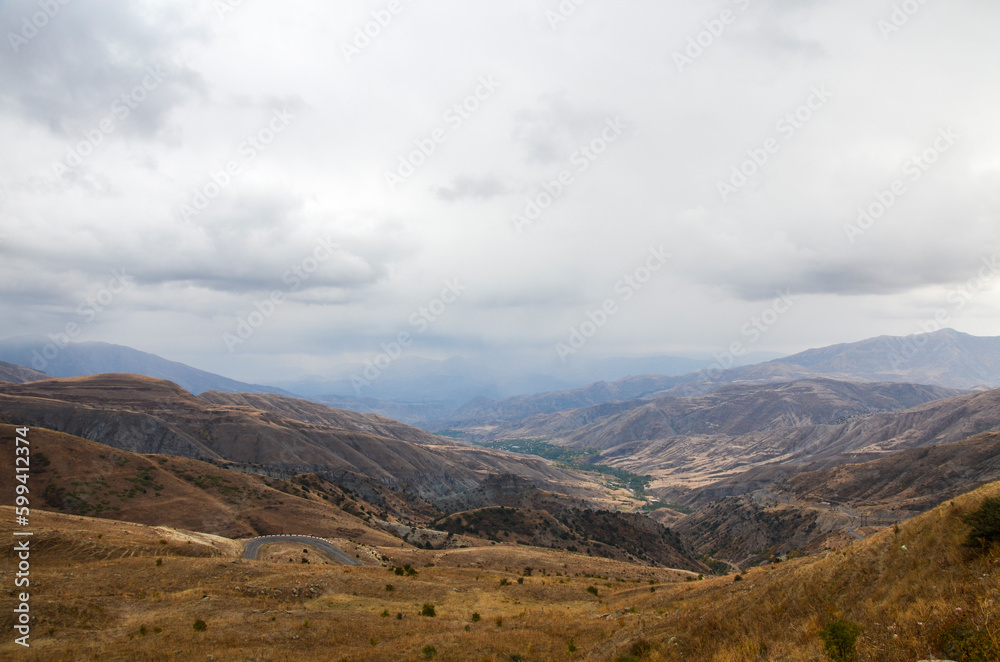 Beautiful views over the Yeghegis Valley from Vardenyats mountain pass (Selim pass), Caucasus, Armenia