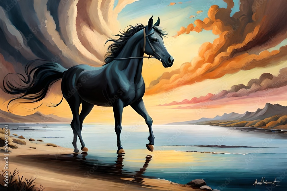 Oil painting of horse. Generative AI