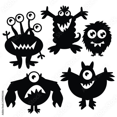 Cute monster silhouette vector cartoon illustration