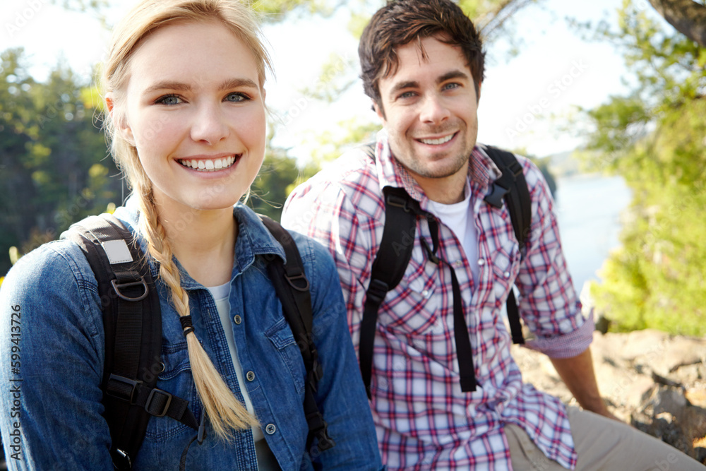 Theyre both avid outdoor people. A happy young couple spending time together outdoors in nature. Theyre both avid outdoor people. A happy young couple spending time together outdoors in nature.