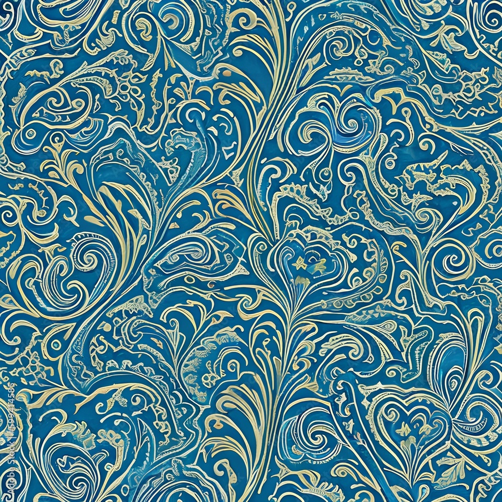 A swirling, paisley-like pattern in shades of teal and navy blue2, Generative AI A swirling, paisley-like pattern in shades of teal and navy blue2, Generative AI