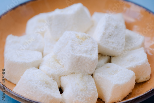 Traditional Afyon kaymak Lokum with cream. Turkish delight.