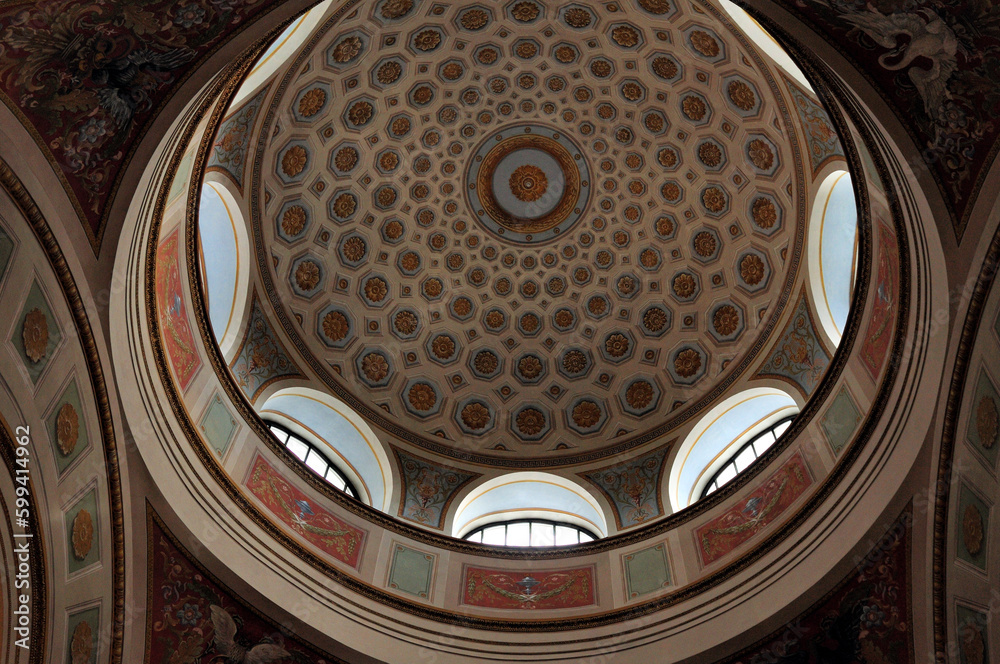 View From Inside To The Decorated Dome Of The National Library In Helsinki Finland