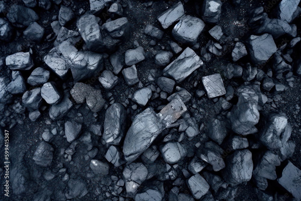 Black coal in a mine, view from above, as imagined by artificial intelligence image generator. Generative AI Black coal in a mine, view from above, as imagined by artificial intelligence image generator. Generative AI