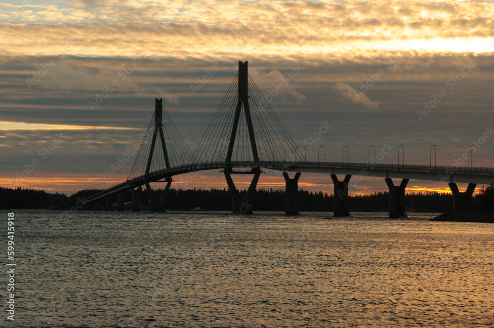 Replot Bridge At Sunset On Kvarken Islands Finland On A Beautiful Sunny Summer Day With A Few Clouds In The Sky
