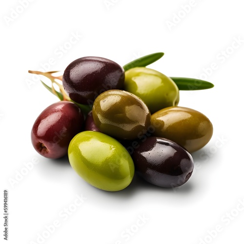 green and black olives on white background