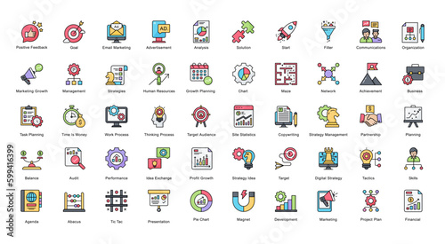 Strategy Color Line Iconset Agenda Audit Network Filled Outline Icon Bundle