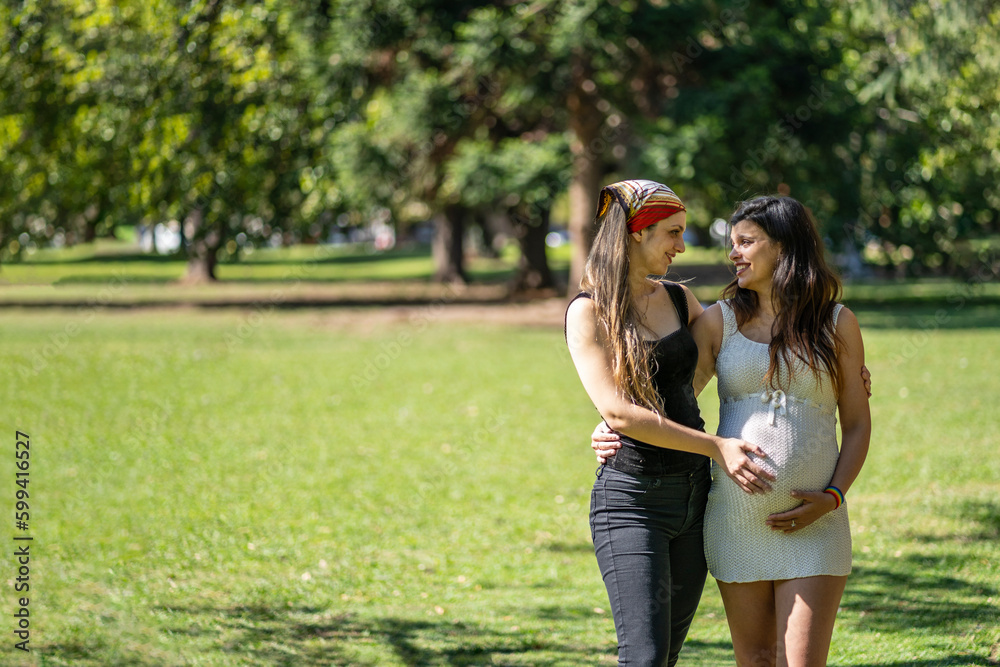 Happy Pregnant Lesbian Couple At Outdoors. LGBT Foto De Stock | Adobe Stock