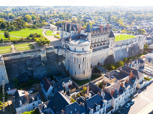 View of Royal castle Chateau de Amboise on river Loire, France photo