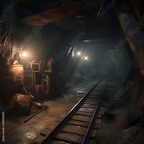 empty tunnel in the mine underground