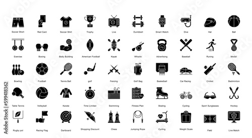 Sport Glyph Iconset Badminton Climbing Fitness Glyph Icon Bundle in Black