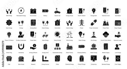 Energy Glyph Iconset Accumulator Battery Electric Glyph Icon Bundle in Black