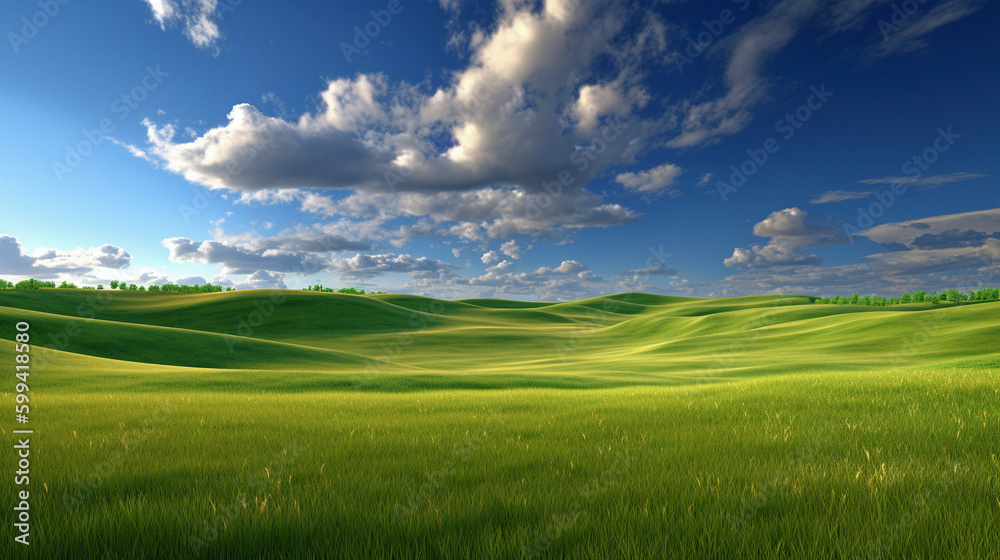 Idyllic Landscape with Clouds in the Style of a Computer Wallpaper - generative AI