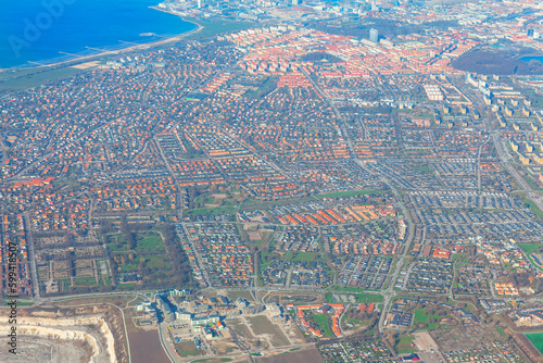 Aerial panorama of Malmo coastal city in Sweden photo