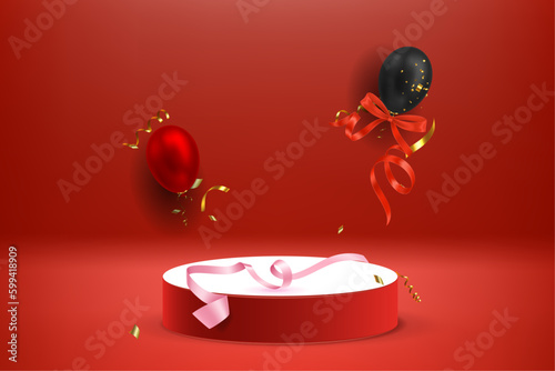 Red Stage: A Vibrant Room Design with Rippons and Balloons
