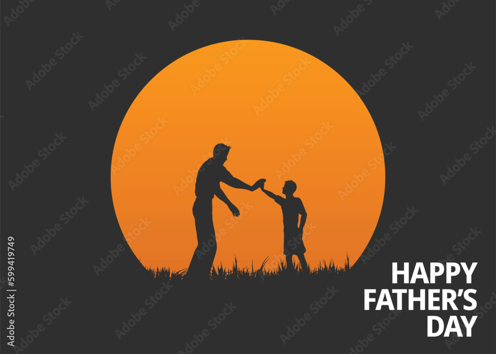 fathers day background with silhouette of father and son 