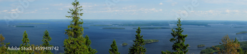 Panorama View From The Tree Tops On The Koli Mountains To Lake Pielinen Finland On A Beautiful Sunny Summer Day With A Clear Blue Sky