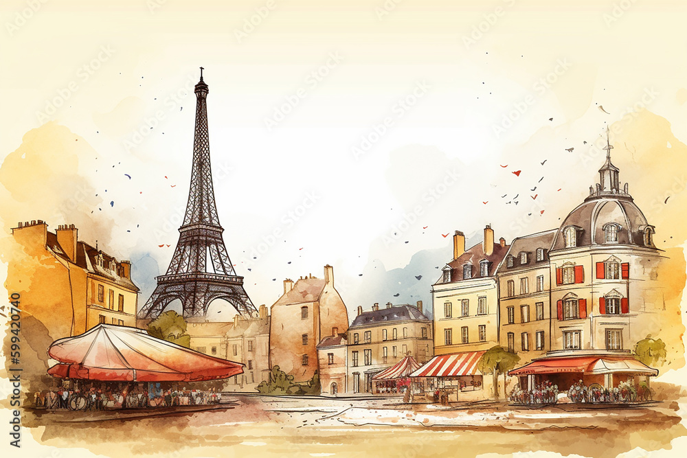 Photo &amp; Art Print Water color picture of Paris with its symbol of 
