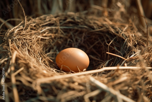egg lying in a nest of straw Generative AI