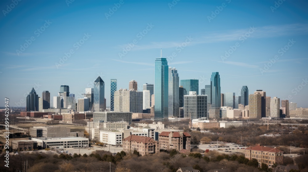 Obraz premium A city skyline with tall buildings and a cloudy sky. generative ai