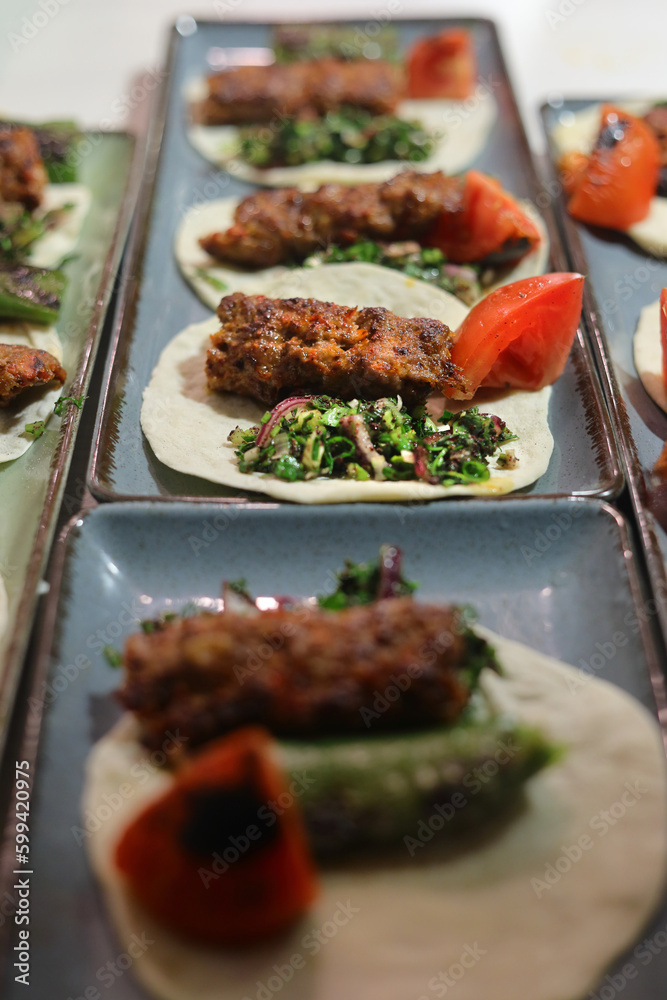 Traditional delicious Turkish foods; Turkish name; Adana kebab Traditional delicious Turkish foods; Turkish name; Adana kebab