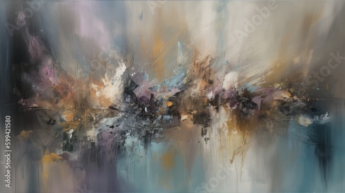 An abstract painting with a mix of metallic and pastel colors and a glossy finish. generative ai