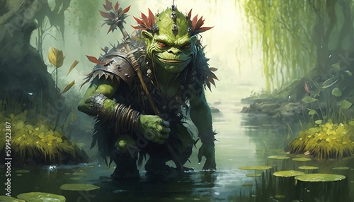 A troll fantasy character in a swamp, Generative AI