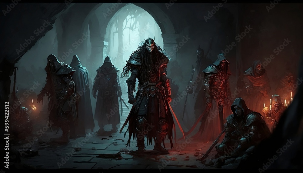 A horde of vampires preparing for battle in an underground lair, Generative AI