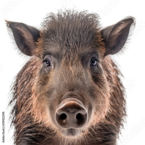 Wild boar face shot, isolated on white background cutout. generative ai