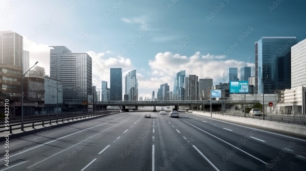empty highway with cityscape. Generative AI