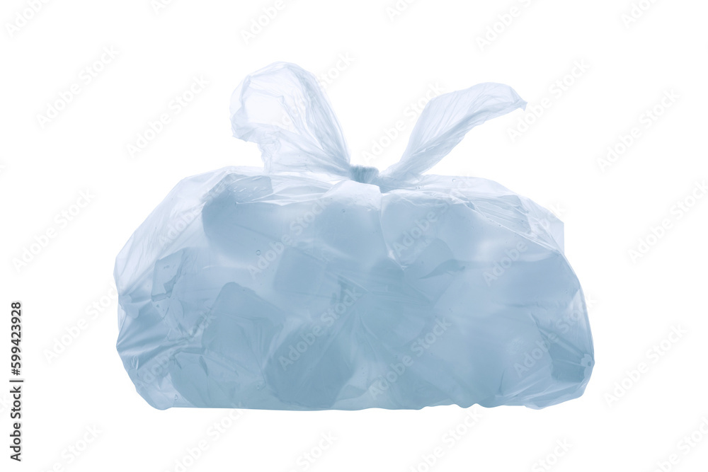 Ice cubes in transparent plastic bag isolated Ice cubes in transparent plastic bag isolated