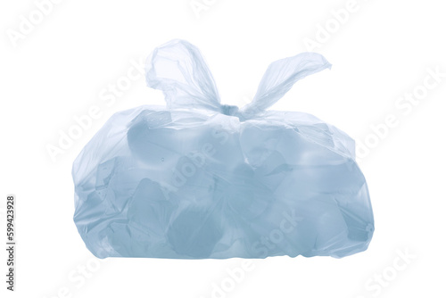 Ice cubes in transparent plastic bag isolated