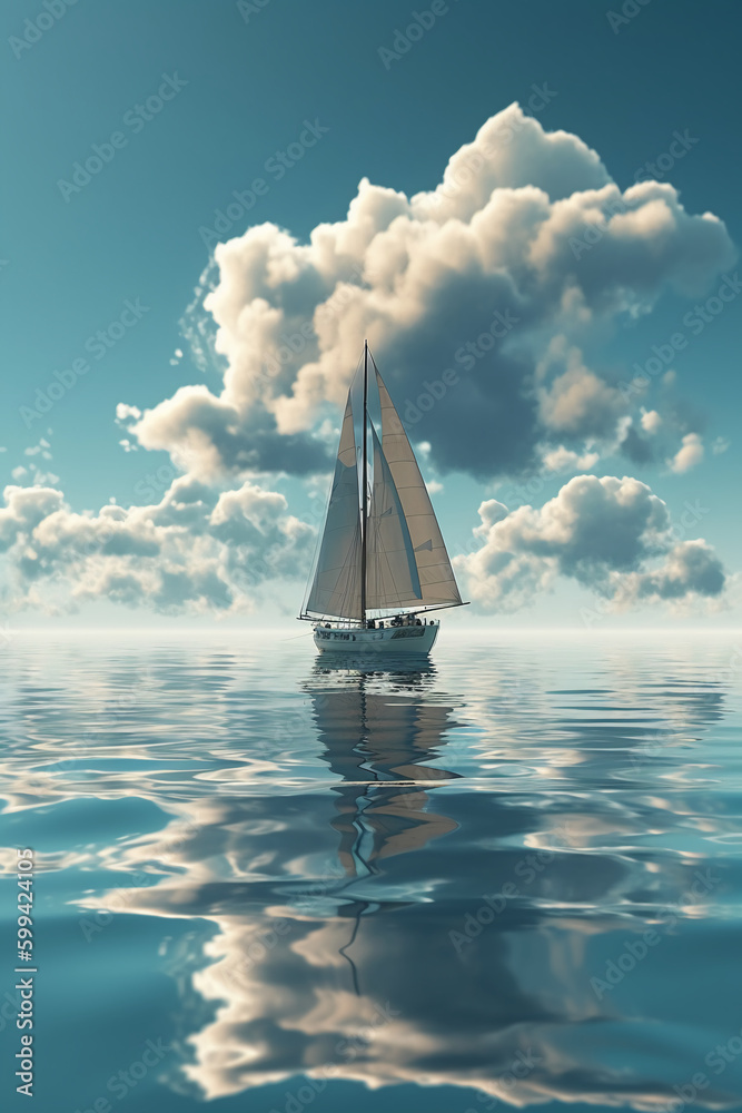 A sailboat and clouds in the water. AI generative
