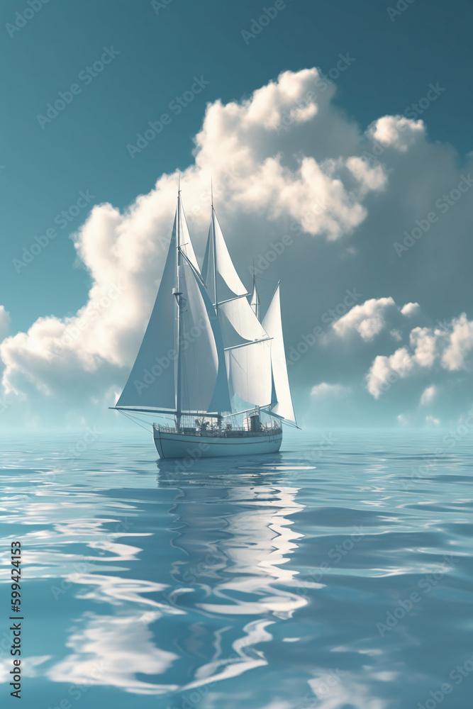 A sailboat and clouds in the water. AI generative
