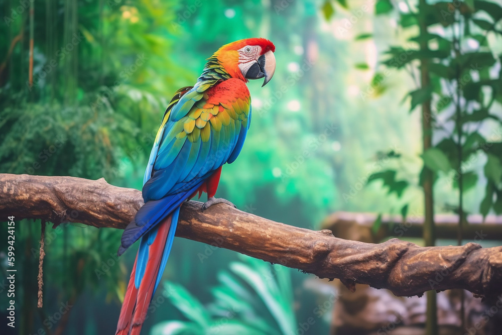 Obraz premium blue and red macaw in the rainforest made with generative ai