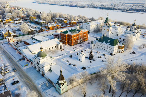 Aerial view of Spaso-Preobrazhensky monastery near the river in Murom winter, Russia. photo