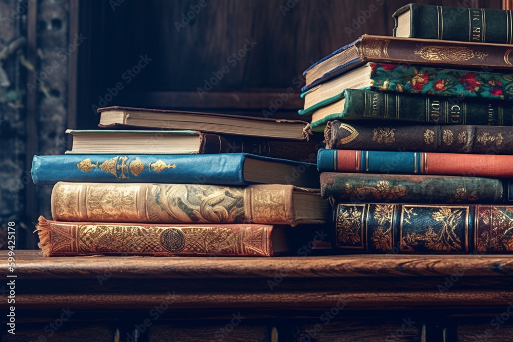old books on the shelf made with generative ai old books on the shelf made with generative ai