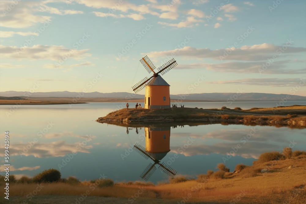 windmill on the countryside made with generative ai