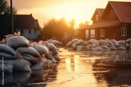 Illustration of sandbags during flooding photo