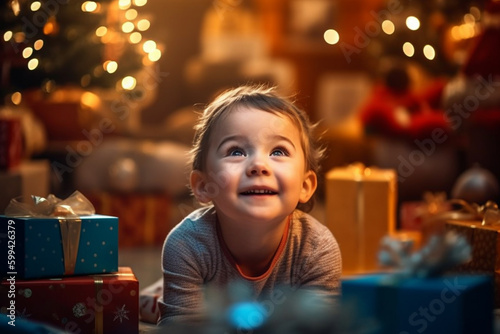 happy child looking at in t...