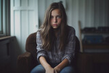 sad or depressed young girl, teenager girl looks tired or annoyed. Generative AI