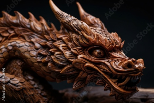 Dragon carved from mahogany wood. AI generated  human enhanced