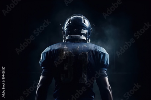 Back view of a football player against dark background - generative ai