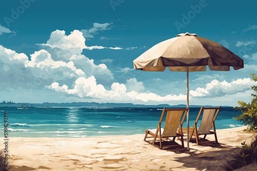 beach chairs and umbrella