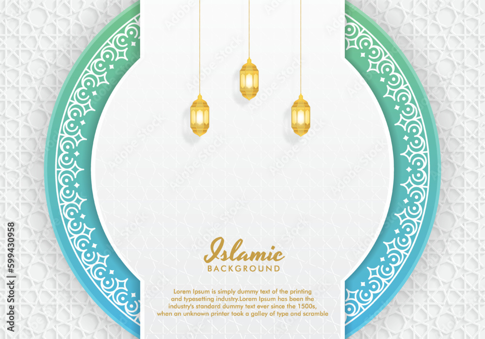 White and Blue Luxury Islamic Background with Decorative Ornament Frame ...